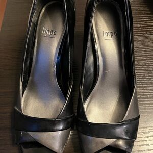 Impo Black and Silver Peep Toe Heels